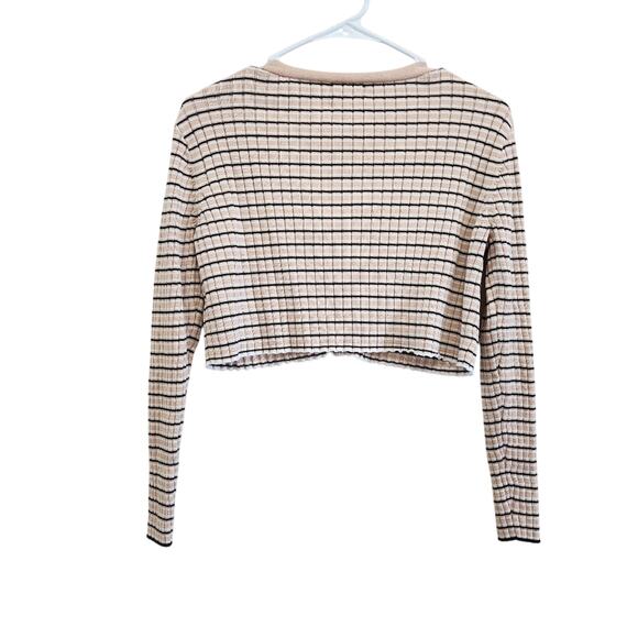 L.A. Hearts Pacsun Striped Button Up Crop Cardigan Top Tan Black Size Small - Picture 3 of 10